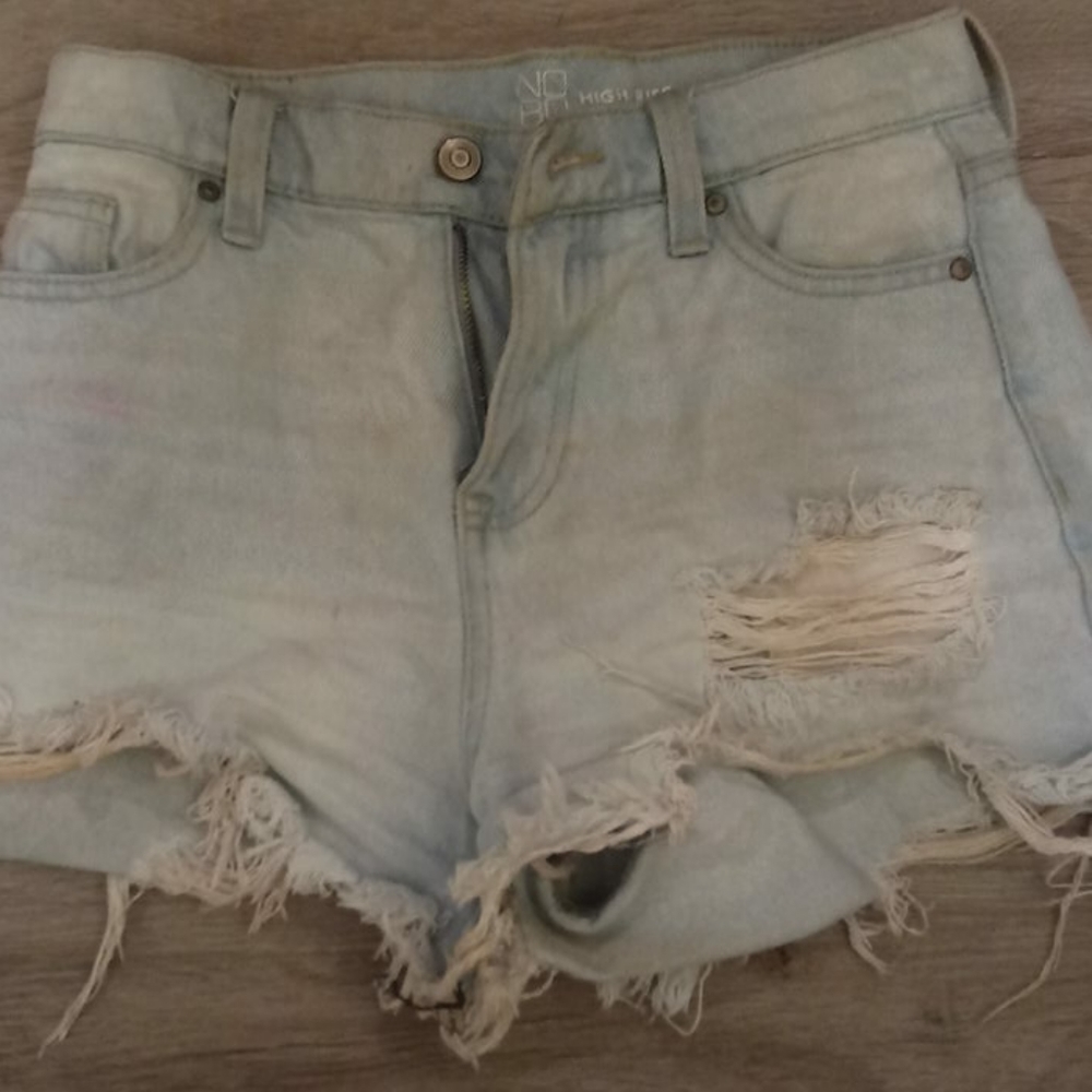 Washed high-rise light blue shorts